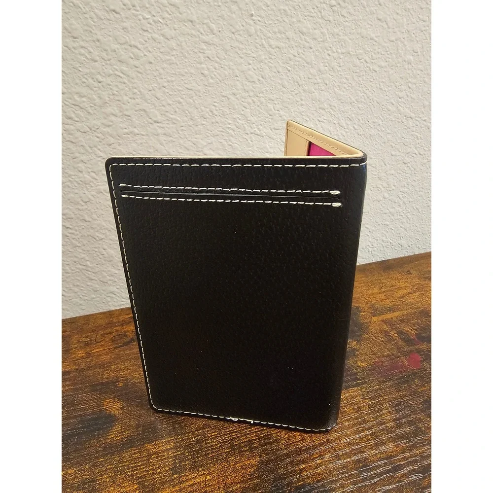 Kate Spade New York Black Leather Passport Holder Case Gold Logo Plaque - Picture 5 of 6